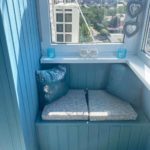 Фото Отделка балкона под ключ вагонкой, покраска, встроенная мебель .
